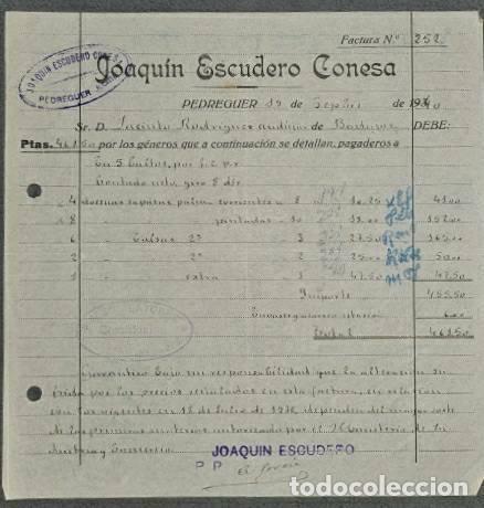 Old Invoices: Factura. Joaquin Escudero Conesa. F&aacute;brica de capazos, bolsos y objetos palma. Pedreguer 1940
