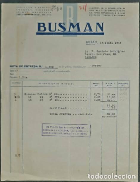 Old Invoices: Factura. Busman. Cepiller&iacute;a en general. Bilbao. Espa&ntilde;a 1945
