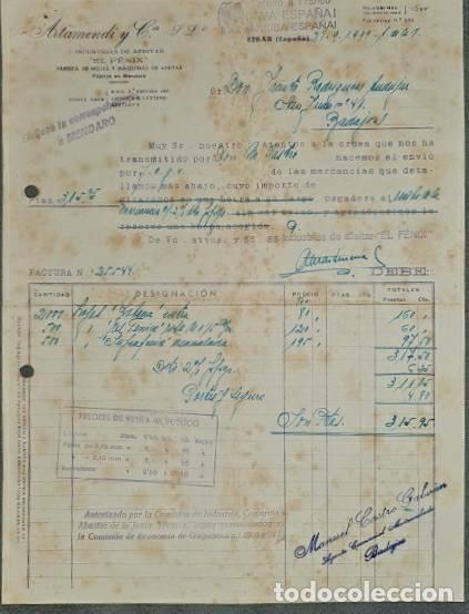 Factures anciennes: Factura. Artamendi y C&ordf;. S.L. Industrias de afeitar. Eibar. Espa&ntilde;a 1939