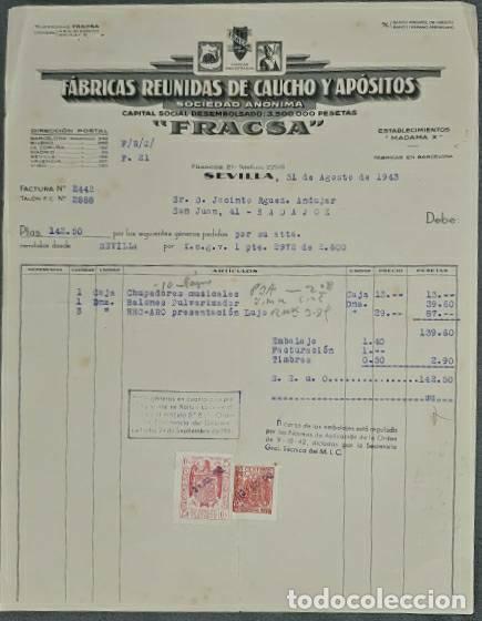 Old Invoices: Factura. F&aacute;bricas Reunidas de caucho y Ap&oacute;sitos S.A. Fracsa. Sevilla. Espa&ntilde;a 1943