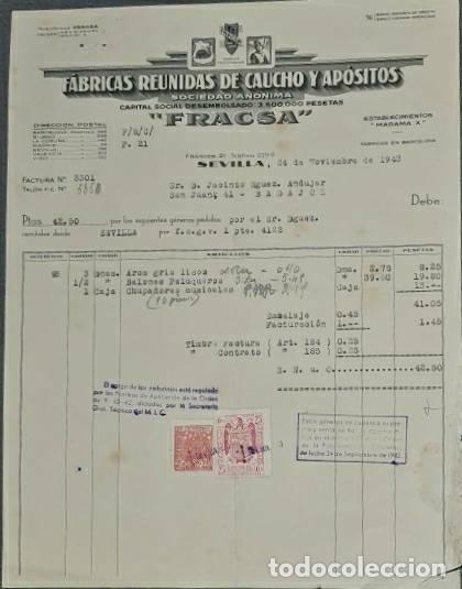 Old Invoices: Factura. F&aacute;bricas Reunidas de caucho y Ap&oacute;sitos S.A. Fracsa. Sevilla. Espa&ntilde;a 1943