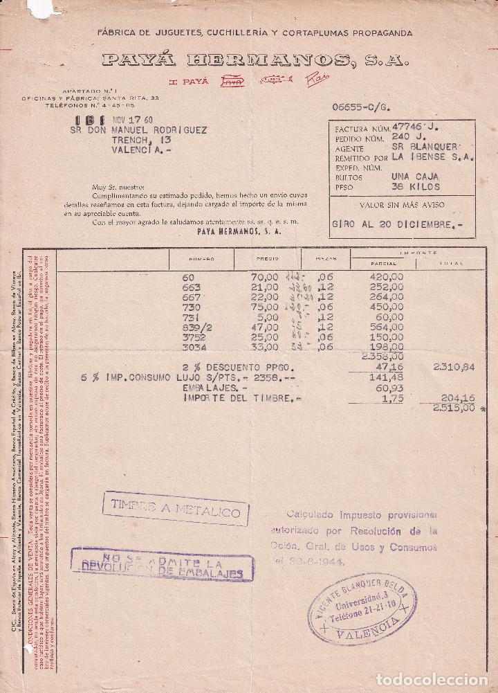 Facturas antiguas: Pay&aacute; Antigua factura de la conocida marca - 1960