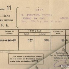 Facturas antiguas: 1940 ANTIGUA FACTURA DE LA LUZ C.F.E. DELEGACIÓN DE BARCELONA 14 CASILLAS DIFERENTES CONCEPTOS. Lote 229017435