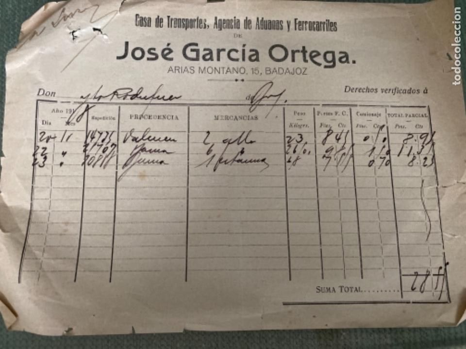 Facturas antiguas: ANTIGUA FACTURA JOSE GARC&Iacute;A ORTEGA ADUANAS BADAJOZ
