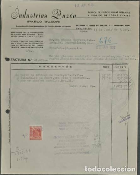 Factures anciennes: Factura. Pablo Buz&oacute;n. Industrias Buz&oacute;n. F&aacute;brica de espejos, lunas biseladas. Vizcaya. Espa&ntilde;a 1955