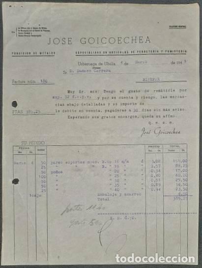 Factures anciennes: Factura. Jose Goicoechea. Fundici&oacute;n de metales. Vizcaya. Espa&ntilde;a 1941