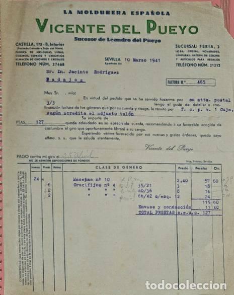 Facturas antiguas: Factura. Vicente del Pueyo suc. Leandro del Pueyo. La Moldurera Espa&ntilde;ola. Sevilla. Espa&ntilde;a 1941