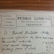 Facturas antiguas: CALATAYUD FACTURA CARPINTERÍA PEDRO GIMÉNEZ SEPTIEMBRE DE 1935. Lote 231564390