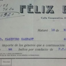 Facturas antiguas: MATARO FACTURA FELIX BAS AÑO 1933 FABRICA CALCETINES. Lote 231920750