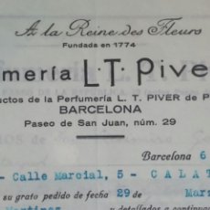 Facturas antiguas: BARCELONA PERFUMERÍA L.T. PIVER SA DE PARIS FACTURA ABRIL 1933. Lote 231922095
