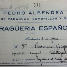 Facturas antiguas: SANTANDER FABRICA DE PARAGUAS PEDRO ALBENDEA PARAGUEREIA ESPAÑOLA AÑO 1933. Lote 232910210