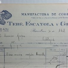 Facturas antiguas: BARCELONA CORBATERIA Y GÉNEROS DE PUNTO TEBEOS ESCAYOLA Y GIMÉNEZ AÑO 1933. Lote 232910365