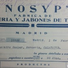 Facturas antiguas: MADRID FABRICA DE JABONES Y PERFUMES NOSYP AÑO 1933. Lote 233043725