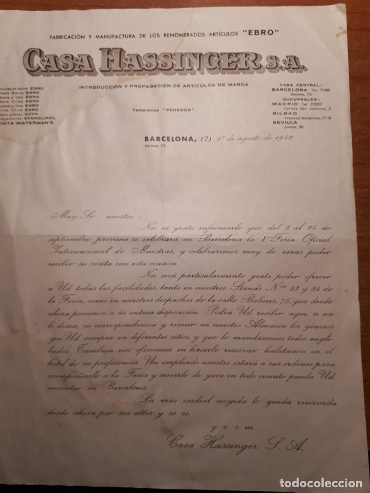 Facturas antiguas: Carta Casa Hassinger,S.A - Foto 1
