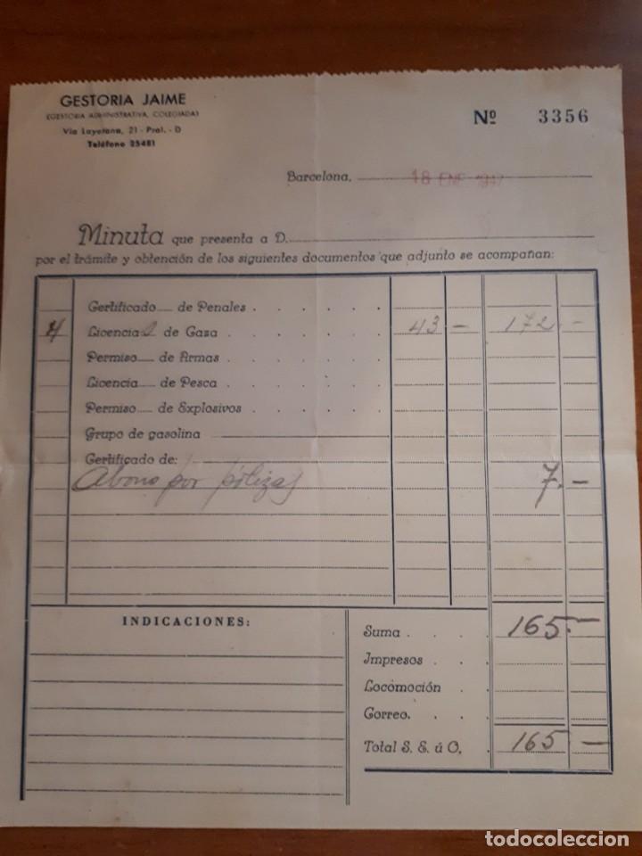 Facturas antiguas: Factura Gestoria Jaime, 1947 - Foto 1