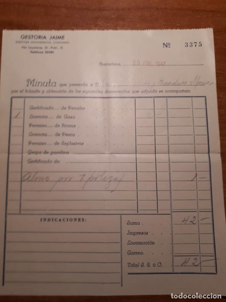 Facturas antiguas: Factura Gestoria Jaime, 1947 - Foto 1