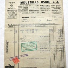 Facturas antiguas: ANTIGUA FACTURA:INDUSTRIAS ASAM. FERRETERÍA EN GENERAL. MONDRAGON ( GUIPÚZCOA). AÑO 1955