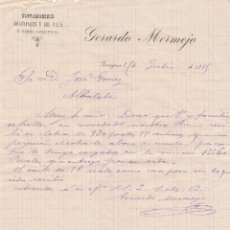 Facturas antiguas: ANTIGUA CARTA. ULTRAMARINOS COLONIALES Y DEL PAÍS, GERARDO MERMEJO, MERCADO 15-16, ZARAGOZA.1885. Lote 246536480