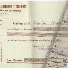 Facturas antiguas: 1951 HERMANDAD SINDICAL DE LABRADORES Y GANADEROS COOP. AGRÍCOLA DE TARRASA PAJA Y TRIGO. Lote 246962450