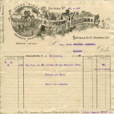 Facturas antiguas: SEVILLA- FACTURA BODEGAS R.LÓPEZ DE HEREDIA Y CIA- VINOS FINOS- AÑO 1908