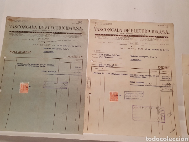Old Invoices: ANTIGUA FACTURA. VASCONGADA DE ELECTRICIDAD. MAQUINARIA Y MATERIAL ELECTRICO. SAN SEBASTIAN.