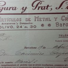 Facturas antiguas: BARCELONA FACTURA DE SEGURA Y PRAT ARTICULOS DE METAL Y CRISTAL AÑO 1933. Lote 252715585