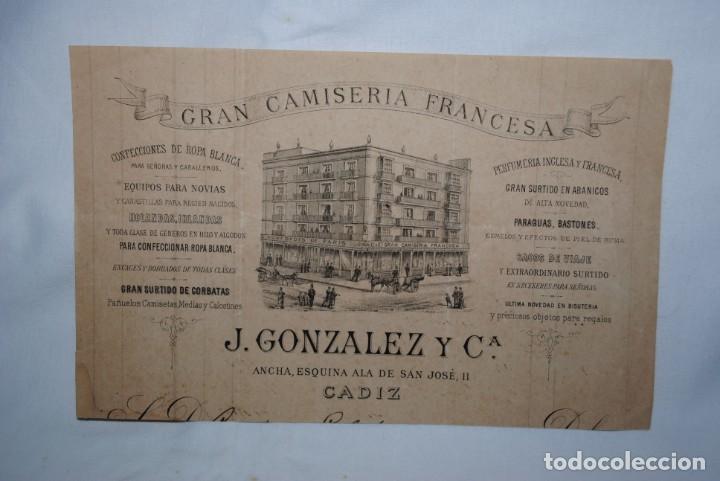 Facturas antiguas: FACTURAS, GRAN CAMISERIA FRANCESA CADIZ 1884