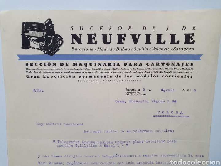 Facturas antiguas: SUCESORES DE J. DE NEUFVILLE. ANTIGUA FACTURA 1925.
