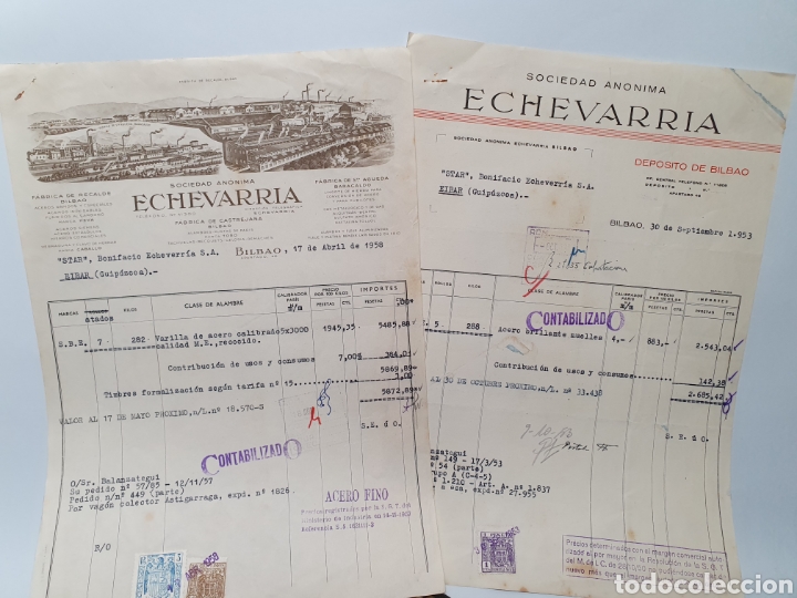 Facturas antiguas: ECHEVARRIA SOCIEDAD ANONIMA. ANTIGUAS FACTURAS. BILBAO, BARAKALDO, CASTREJANA. A&Ntilde;OS 50.