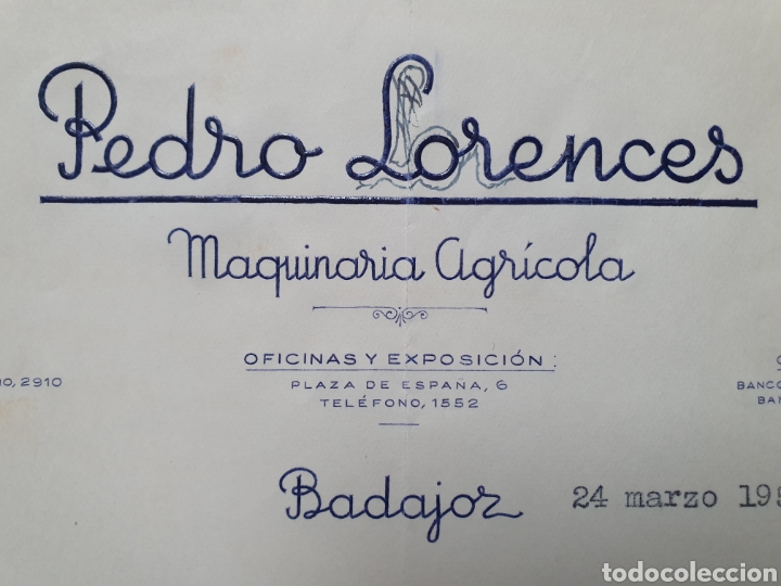 Facturas antiguas: PEDRO LORENCES. MAQUINARIA AGRICOLA. BADAJOZ. ANTIGUA FACTURA 1954.