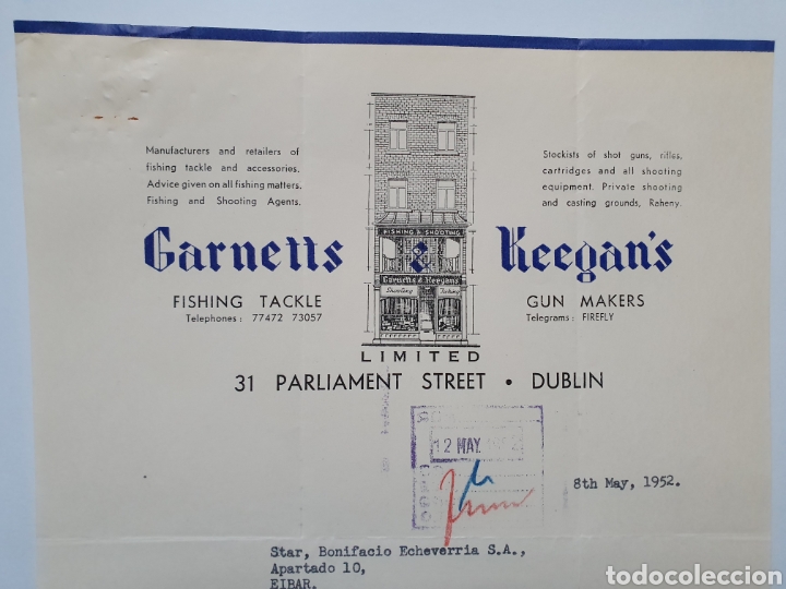 Facturas antiguas: GARNETTS Y KEEGAN'S. GUN MARKET. DUBLIN 1952. ANTIGUA FACTURA IRLANDESA.