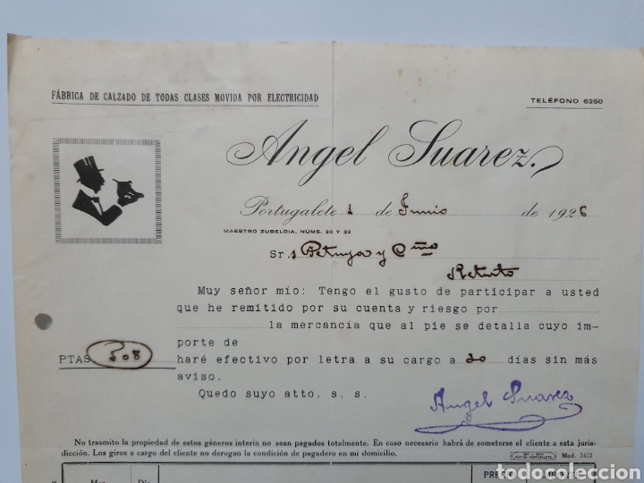 Facturas antiguas: ANGEL SUAREZ. FABRICA DE CALZADO. PORTUGALETE 1926. ANTIGUA FACTURA.