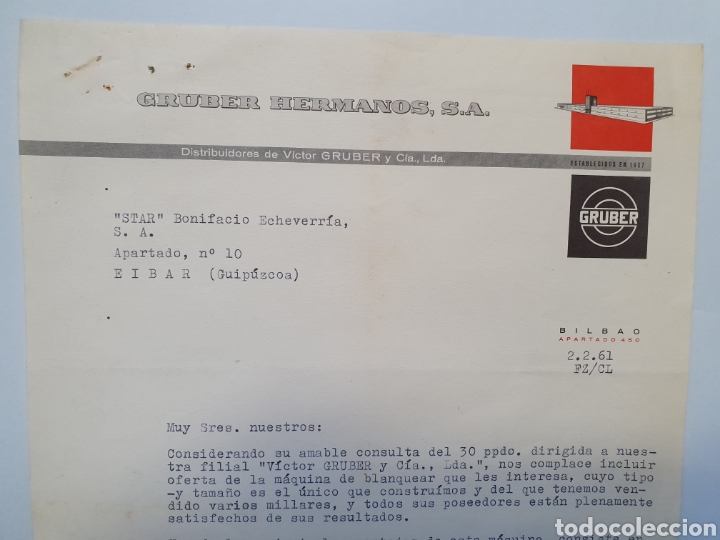 Facturas antiguas: GRUBER HERMANOS. BURCE&Ntilde;A-BARACALDO, BILBAO. ANTIGUA FACTURA 1961.