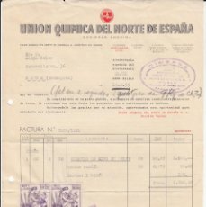 Facturas antiguas: FACTURA COMERCIAL DE UNION QUIMICA DEL NORTE DE ESPAÑA -UNQUINESA- BILBAO