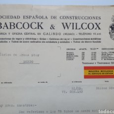 Facturas antiguas: BABCOCK WILCOX. INDUSTRIA MOVILIZADA AL SERVICIO DE ESPAÑA. ANTIGUA FACTURA 1938. GALINDO, BILBAO.. Lote 255575015