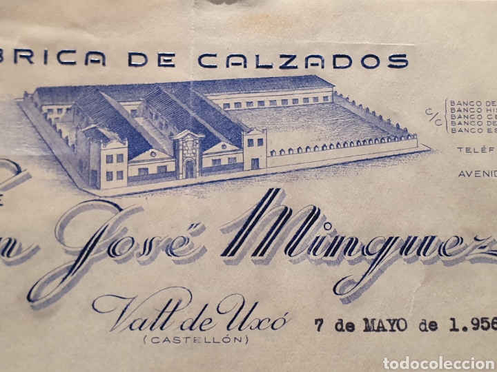 Facturas antiguas: FABRICA DE CALZADO, SAN JOSE MINGUEZ. VALL DE UXO. CASTELLON. ANTIGUA FACTURA 1956.