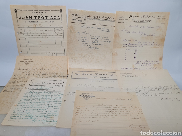 Facturas antiguas: 8 FACTURAS LEQUEITIO A&Ntilde;OS 30. JUAN ELORDI, ANGEL ACHURRA, LUIS ESCRIBANO, JUAN TROTIAGA.