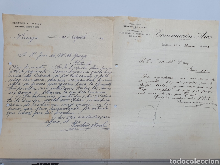 Facturas antiguas: 2 FACTURAS GALLARTA, A&Ntilde;OS 30. ENCARNACION ARCO, CURTIDOS Y CALZADO.