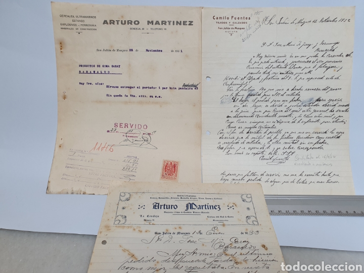 Facturas antiguas: 3 FACTURAS SAN JULIAN DE MUSQUES. ARTURO MART&Iacute;NEZ, CAMILO FUENTES. VIZCAYA.