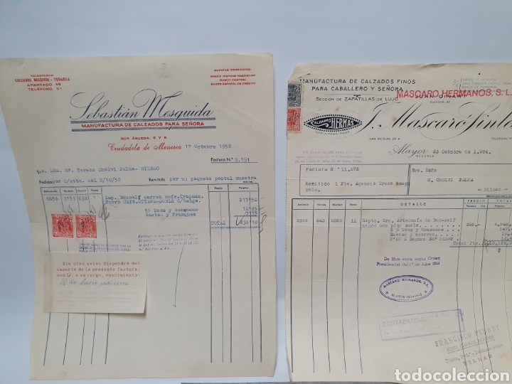 Factures anciennes: CALZADOS HERMAS. SEBASTIAN MESQUIDA. MANUFACTURAS DE CALZADO. ALAYOR. FACTURA 1954.