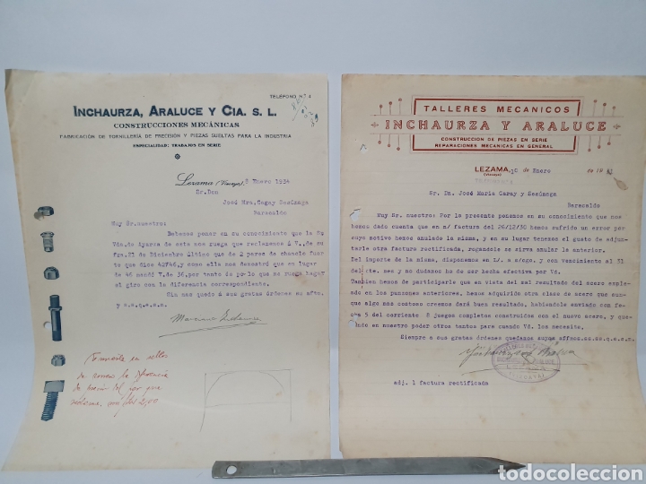 Factures anciennes: INCHAURZA, ARALUCE Y CIA. TALLERES MECANICOS, TORNILLERIA. LEZAMA. FACTURA 1931
