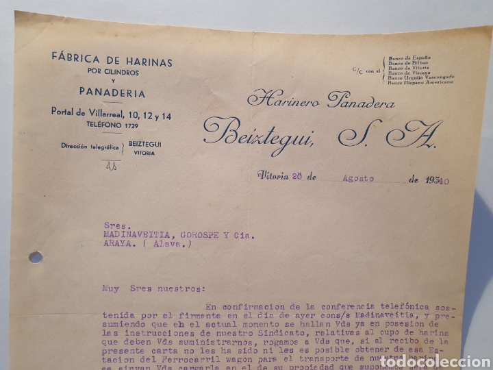 Factures anciennes: FABRICA DE HARINAS. BEIZTEGUI. VITORIA. FACTURA 1940.