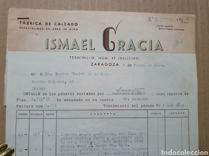 Factures anciennes: ISMAEL GRACIA. FABRICA DE CALZADO. ESPECIALIDAD EN OBRA DE NI&Ntilde;O. ZARAGOZA. FACTURA 1954.