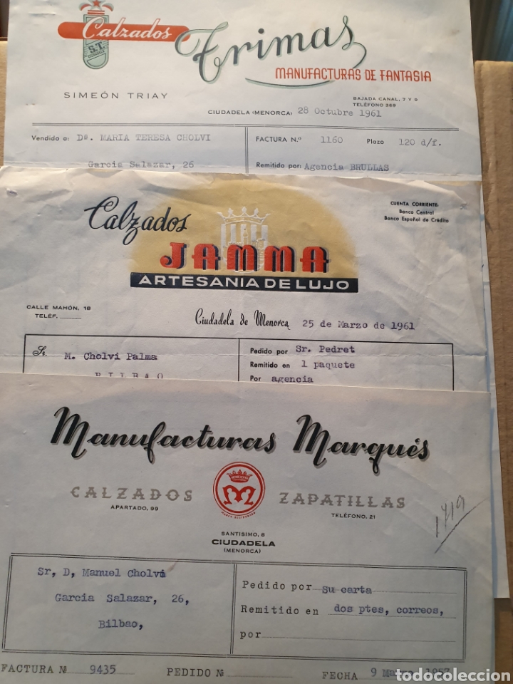 Factures anciennes: 3 FACTURAS. CALZADOS. CIUDADELA. MENORCA. FACTURAS A&Ntilde;OS 50. SIMEON TRIAY, JAMMA, MANUFACTURA MARQUES