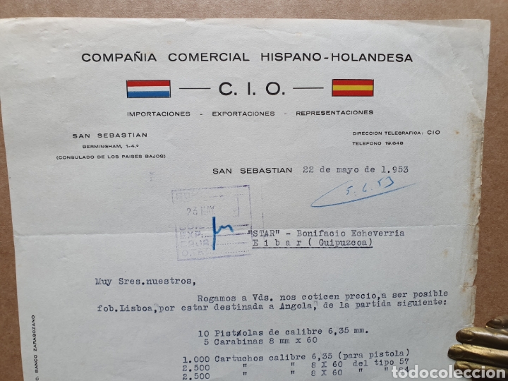 Facturas antiguas: COMPA&Ntilde;IA COMERCIAL HISPANO-HOLANDESA. C.I.O. IMPORTACIONES EXPORTACIONES. FACTURA 1953.