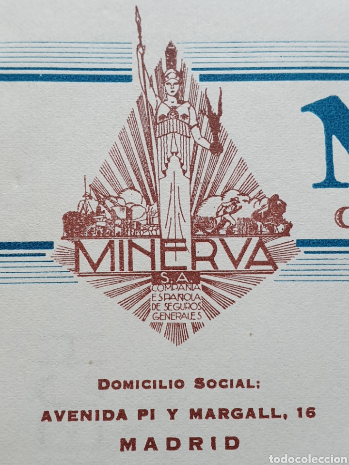 Facturas antiguas: MINERVA S.A. COMPA&Ntilde;IA ESPA&Ntilde;OLA DE SEGUROS GENERALES. BILBAO. FACTURA 1940.