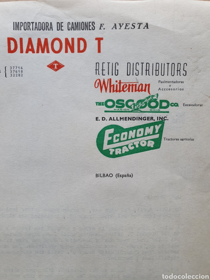Facturas antiguas: IMPORTADORA DE CAMIONES F. AYESTA. BILBAO. DIAMOND T. CARTA A&Ntilde;OS 60.