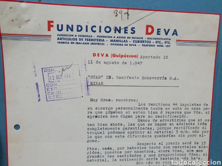 Facturas antiguas: FUNDICIONES DEVA. FUNDICIONES A COQUILLA. DEVA, GUIPUZCOA. FACTURA 1947. - Foto 2