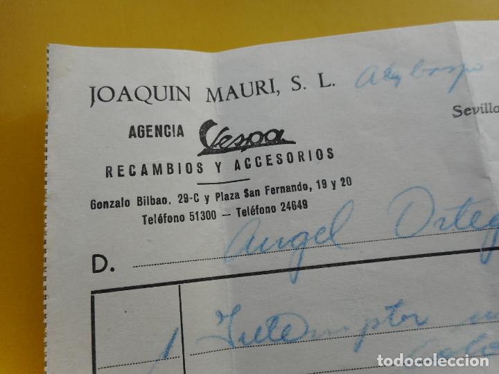 Facturas antiguas: ANTIGUA FACTURA.AGENCIA VESPA.JOAQUIN MAURI.RECAMBIOS Y ACCESORIOS.SEVILLA 1958.