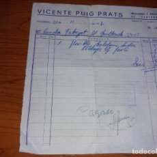 Facturas antiguas: FACTURA DE VICENTE PUIG PRATS INSATALACIONES DE FONTANERIA DE VILLARREAL DE 1977. Lote 266328533